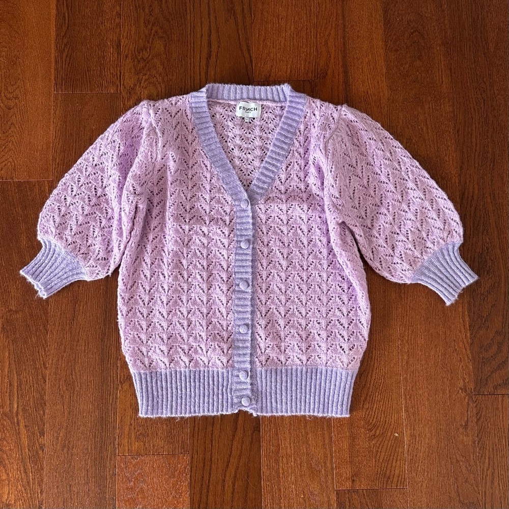 FRNCH Lilly Pointelle Cardigan in Lilac size M - Picture 6 of 9